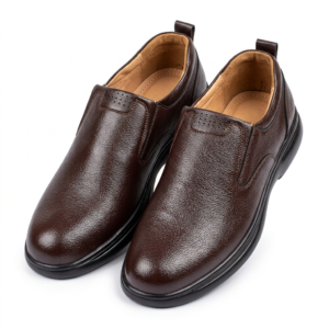 Classic Men’s Dark Brown Leather-Finish Slip-On Formal Shoes