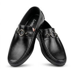Premium Men’s Black Formal Loafers with Metallic Ornament