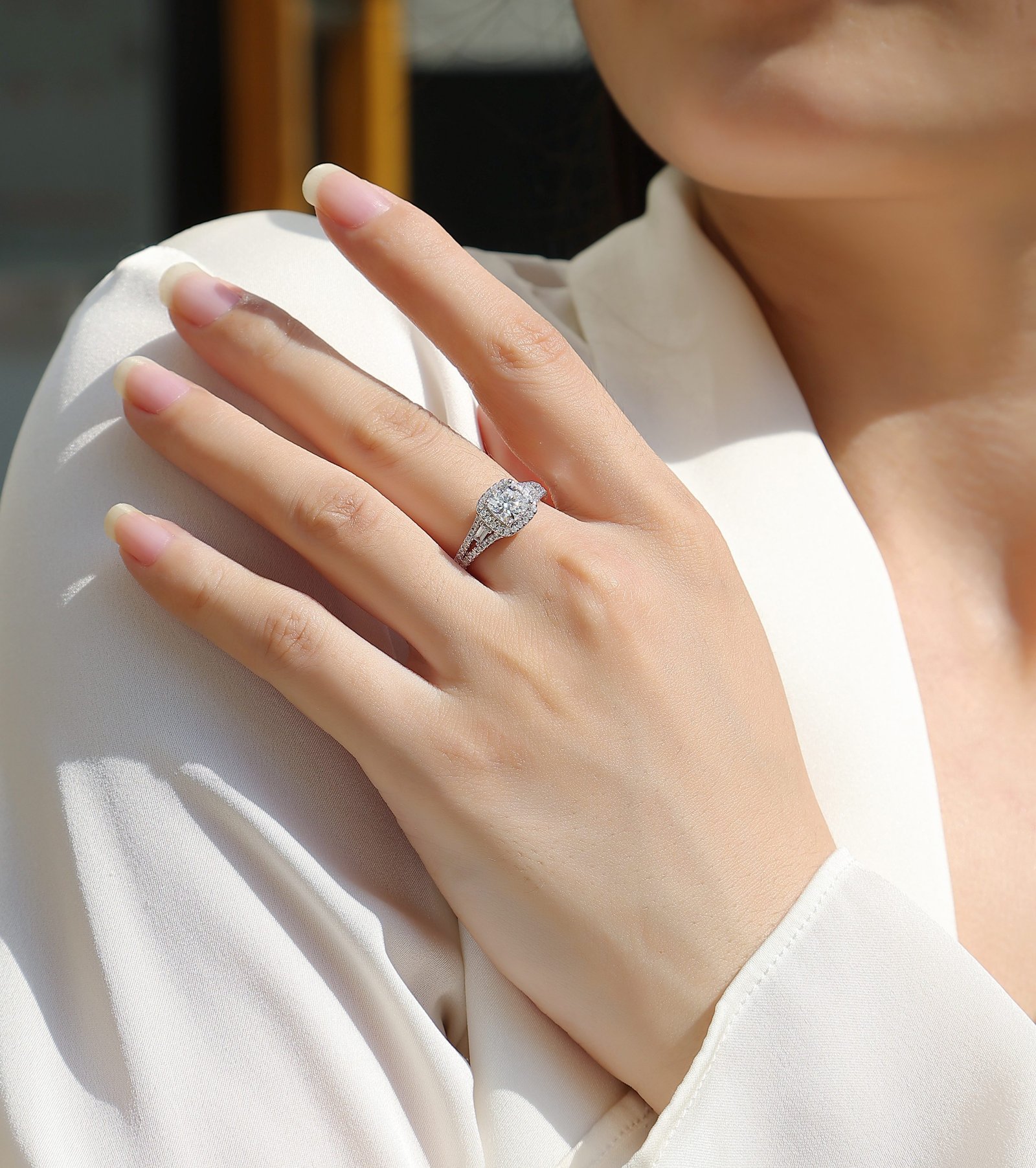 Day By Day Moissanite Wedding Ring Set | S925 Sterling Silver Platinum-Plated Bridal Band - Image 4
