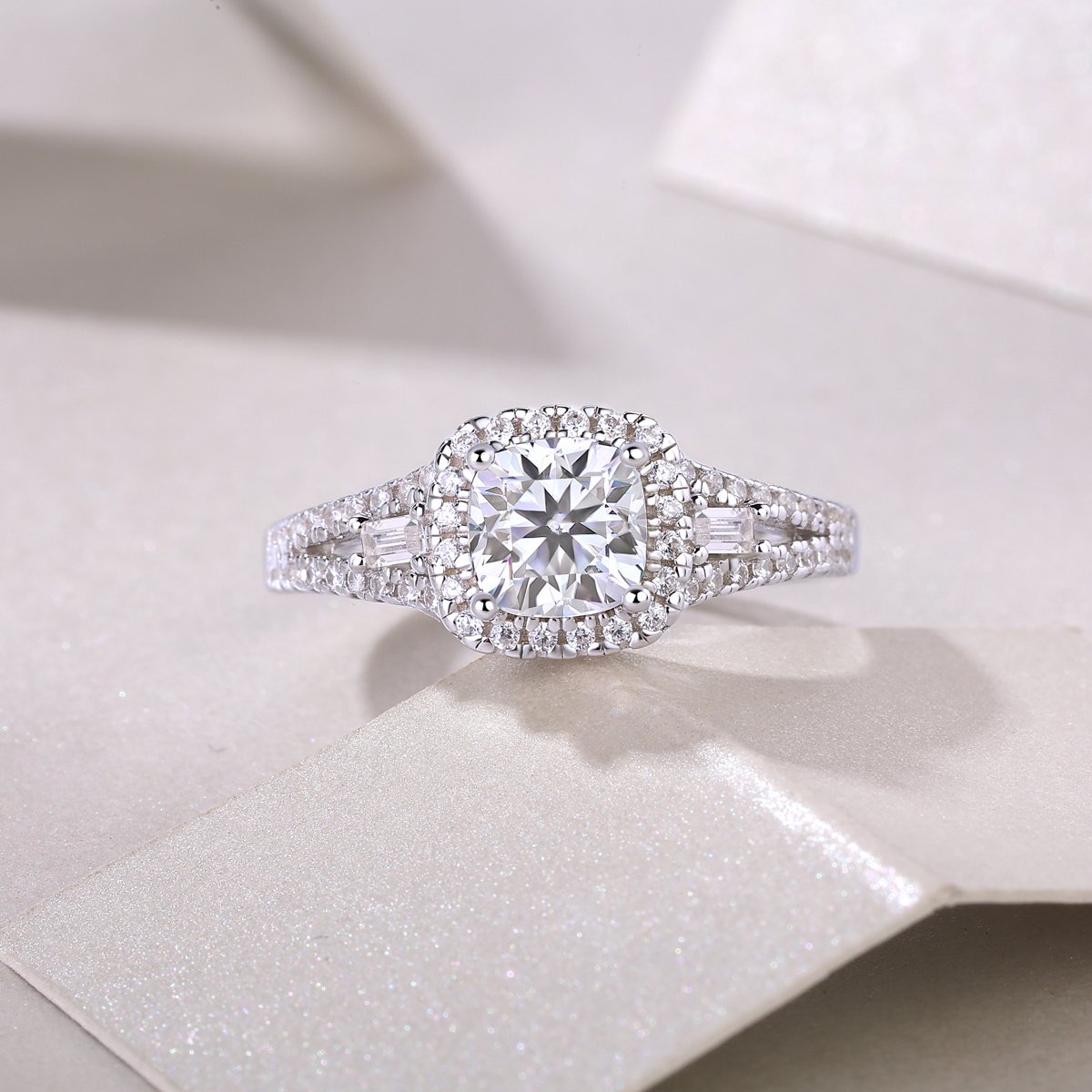 Day By Day Moissanite Wedding Ring Set | S925 Sterling Silver Platinum-Plated Bridal Band - Image 3