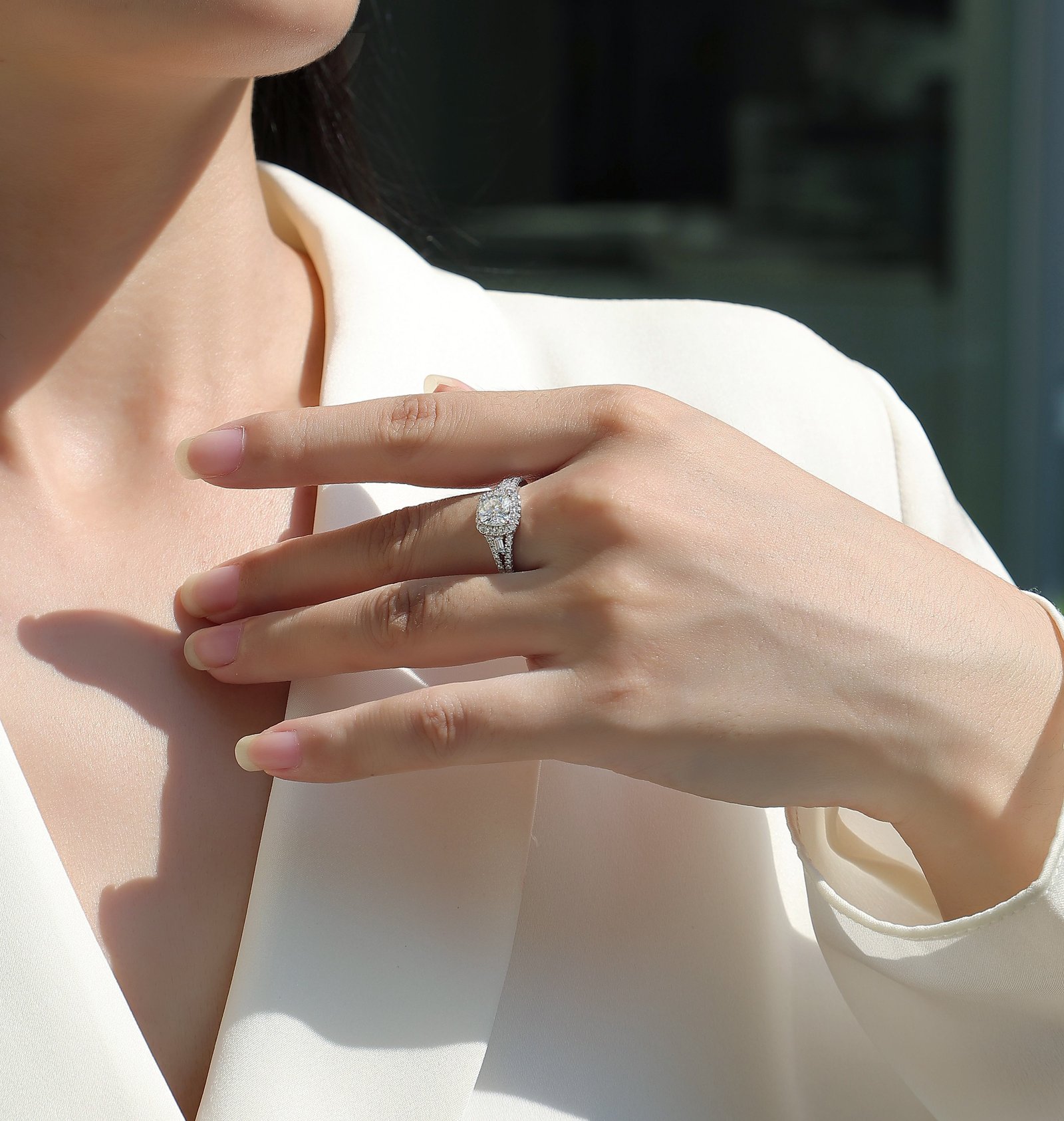 Day By Day Moissanite Wedding Ring Set | S925 Sterling Silver Platinum-Plated Bridal Band - Image 5
