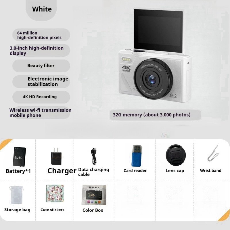 64MP HD Student Entry-Level Mirrorless CCD Camera | Portable Retro Vlogging Cam - Image 2