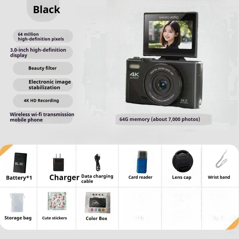64MP HD Student Entry-Level Mirrorless CCD Camera | Portable Retro Vlogging Cam - Image 8