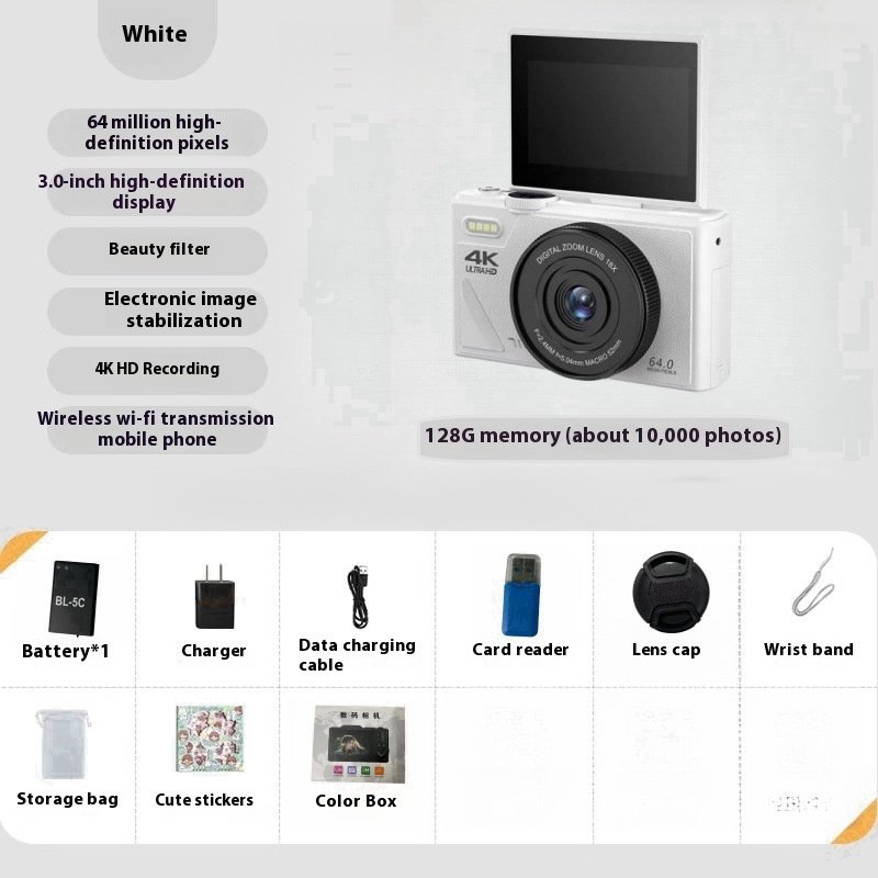 64MP HD Student Entry-Level Mirrorless CCD Camera | Portable Retro Vlogging Cam - Image 6
