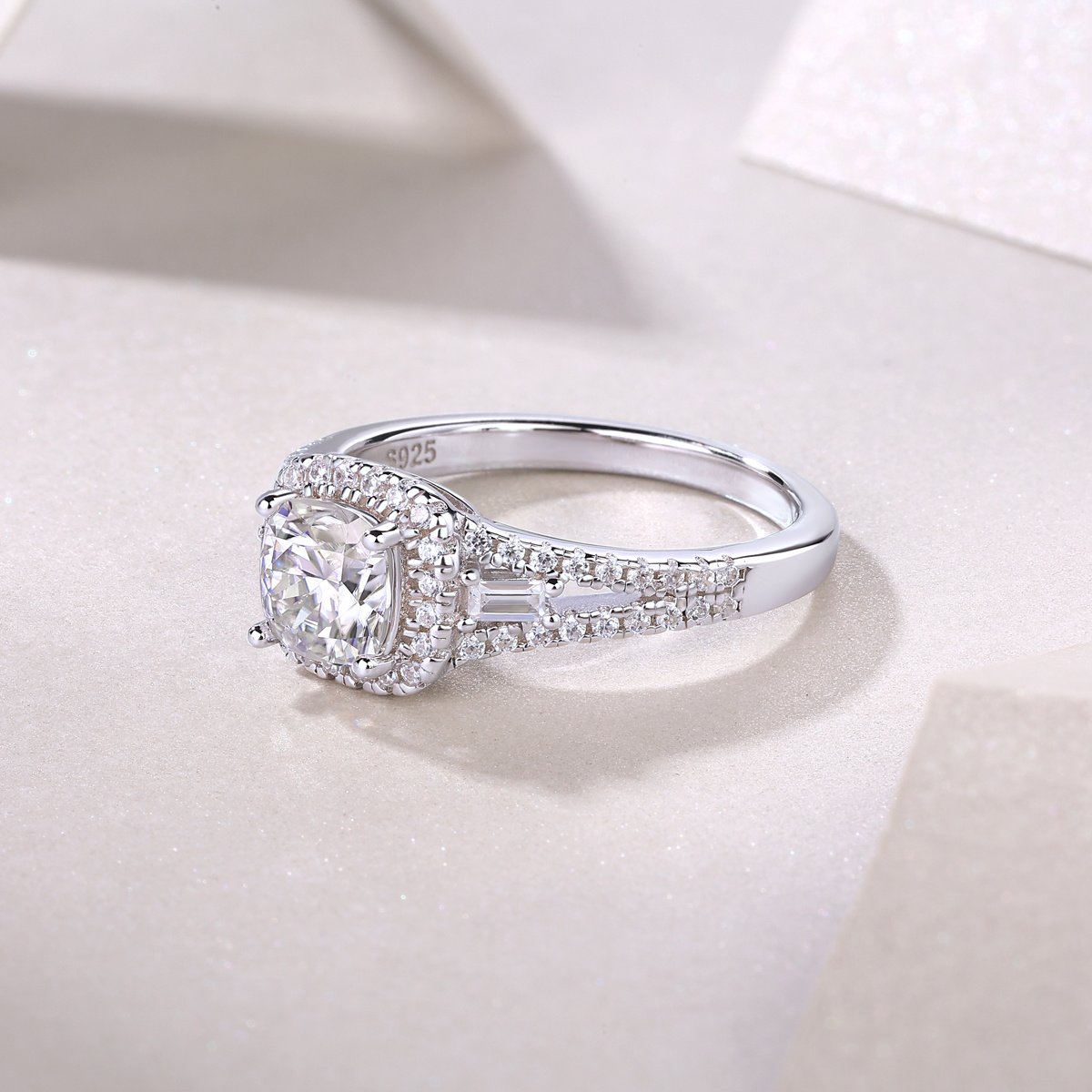 Day By Day Moissanite Wedding Ring Set | S925 Sterling Silver Platinum-Plated Bridal Band - Image 7