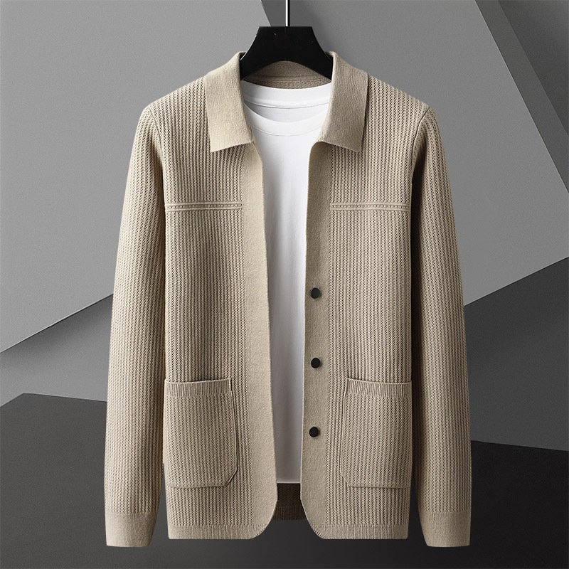 Men's Lapel Collar Knit Sweater with Pockets | Warm Fall Winter Cardigan - Image 8