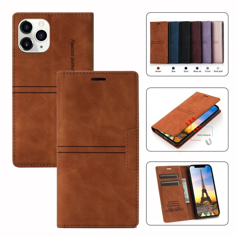 Premium Skin-Feel Magnetic Flip Leather Wallet Case for iPhone 13, 12, 11, X, 8, 7 - Image 3