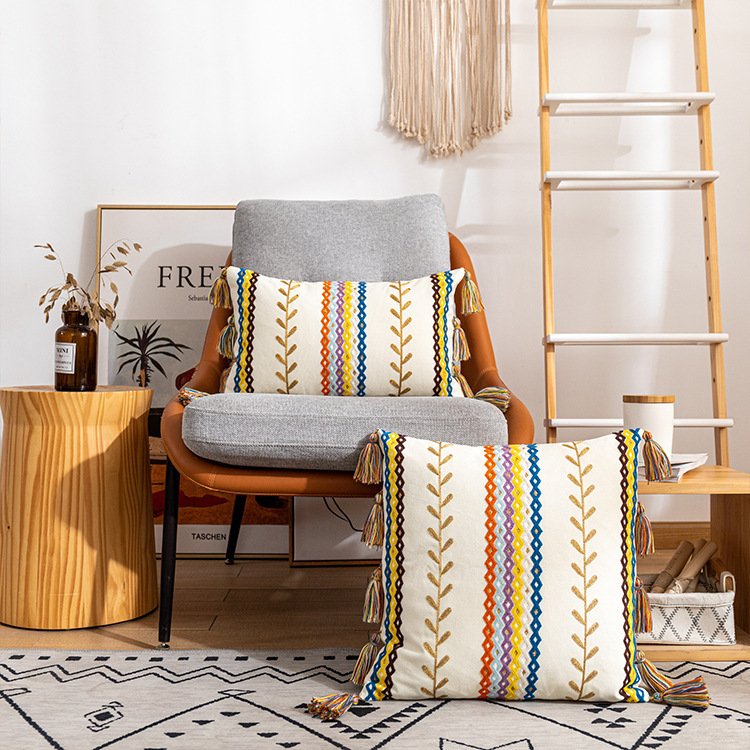 Moroccan Cotton Tufted Pillowcase: Boho Fringed Decorative Throw Pillow Cover - Image 5