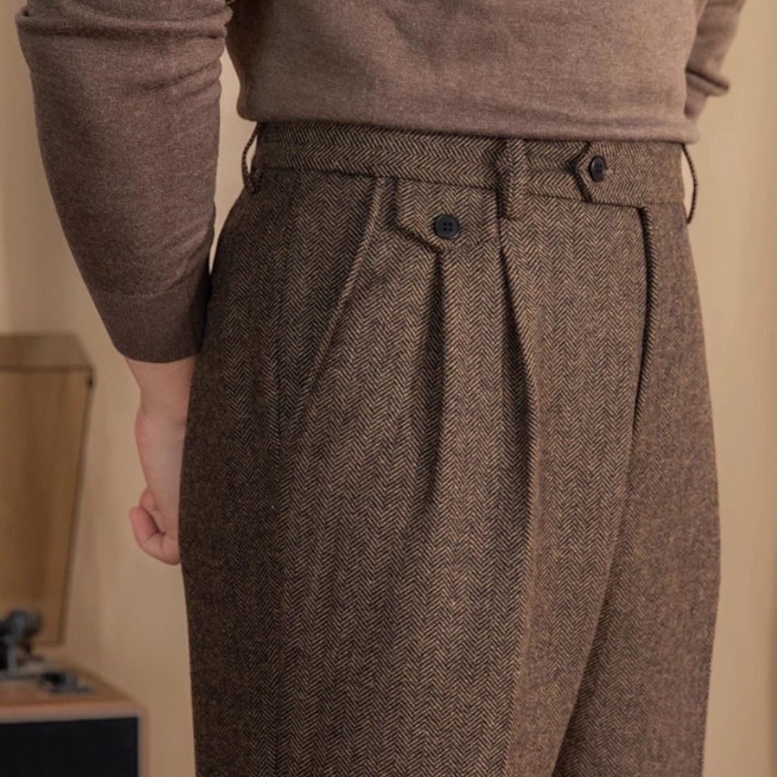 Men's Italian Herringbone Cropped Trousers | Smart Casual Pants - Image 5