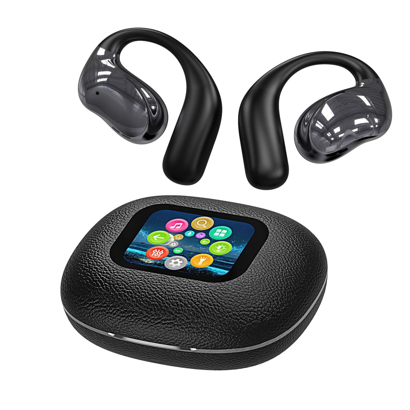 Open Leather Texture Black And White Bluetooth Headset - Image 6