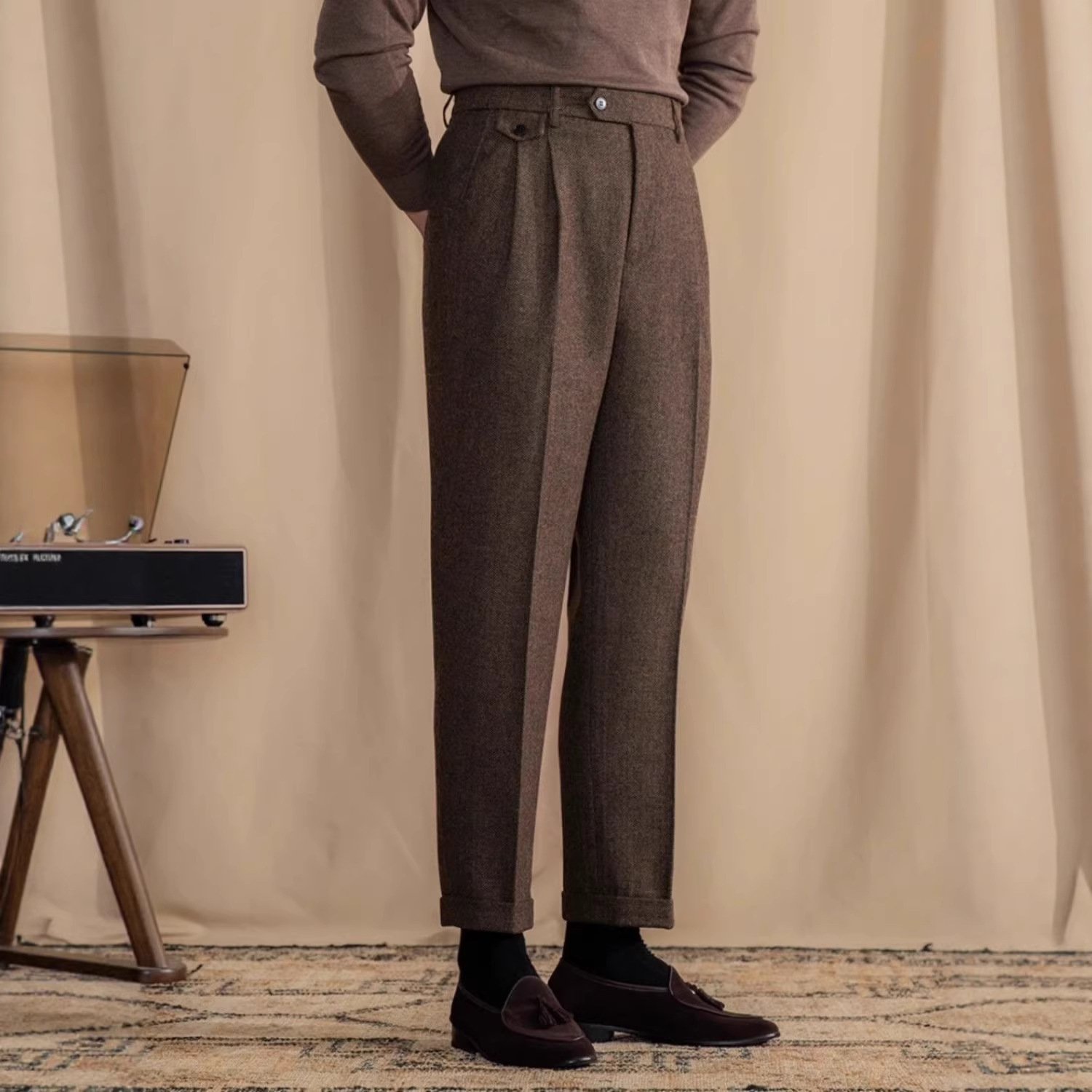 Men's Italian Herringbone Cropped Trousers | Smart Casual Pants