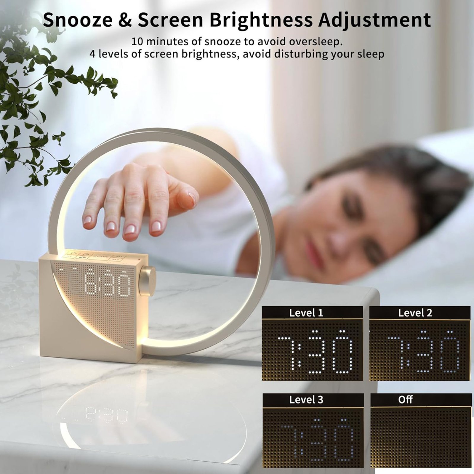 White Noise Alarm Clock with Night Light | 5V2A USB Charging Touch Lamp - Image 5