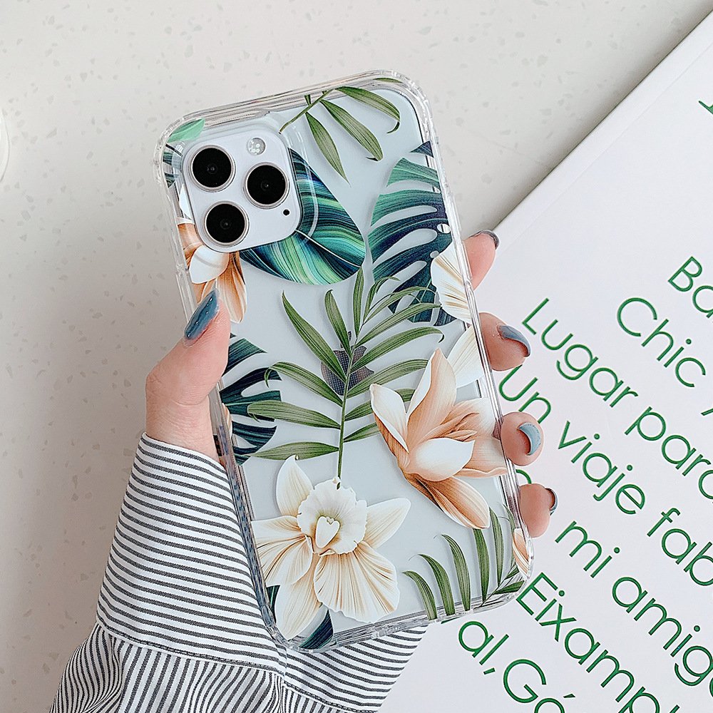 Banana Leaf Watercolor Flowers Protective Phone Case for iPhone 7 8 X 11 12 Pro Max - Image 3
