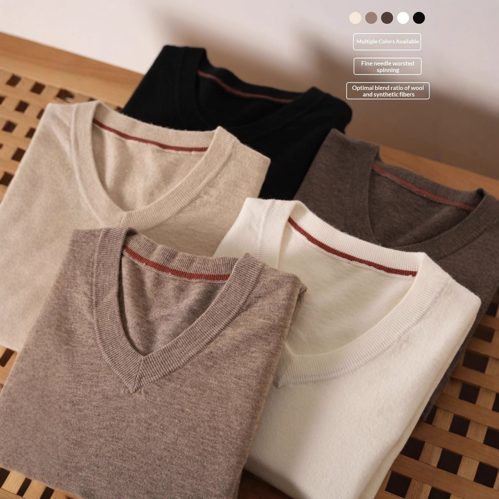 Men's V-Neck Wool Sweater: Classic Knitted Pullover Top