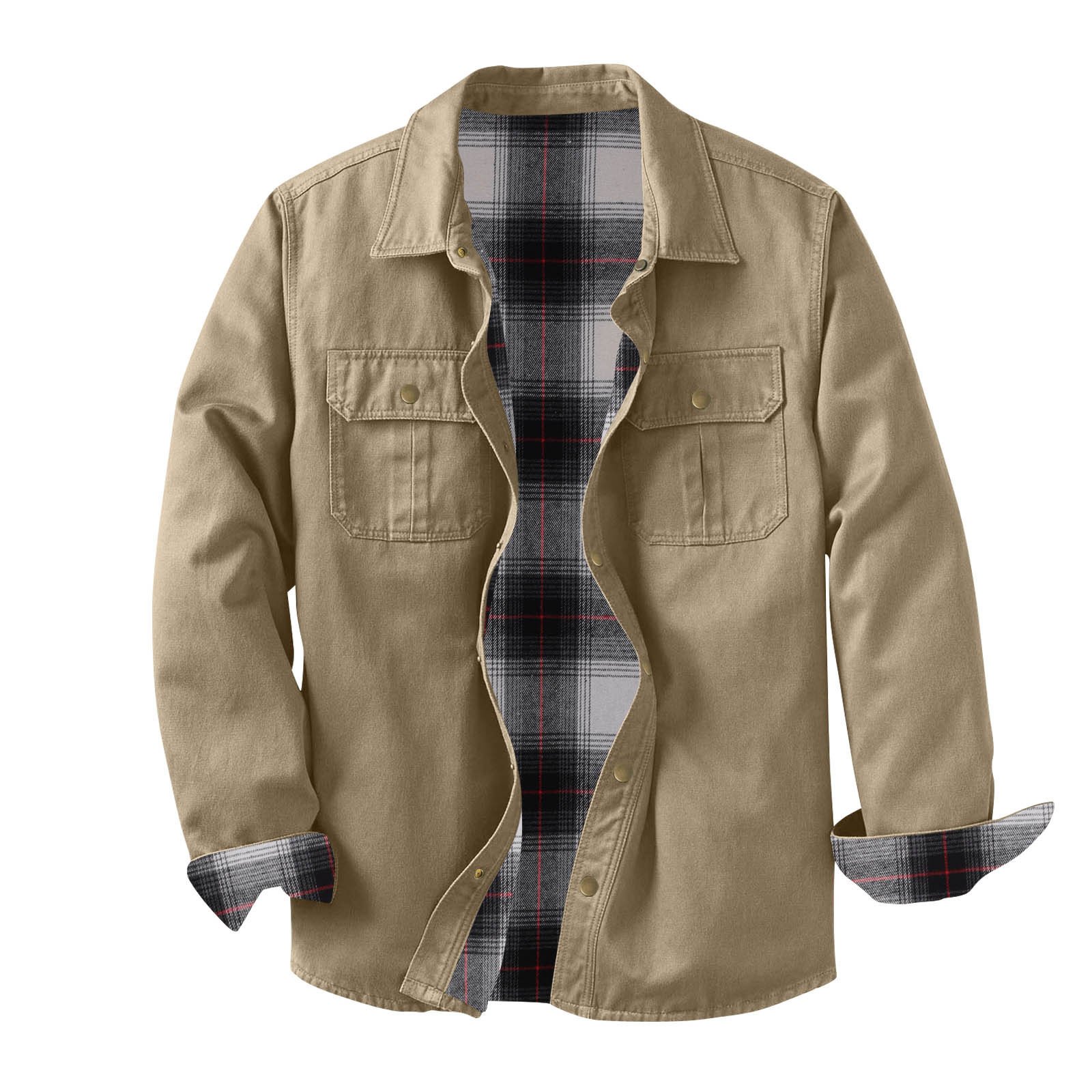 Men's Washed Canvas Work Jacket | Warm Plaid-Lined Rugged Outerwear - Image 8