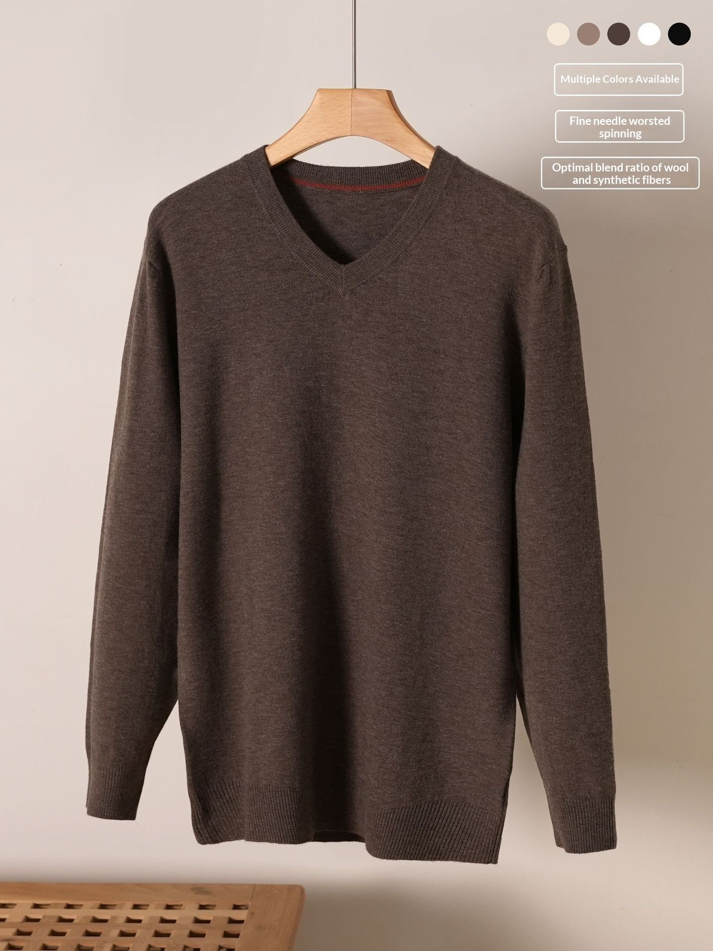 Men's V-Neck Wool Sweater: Classic Knitted Pullover Top - Image 5
