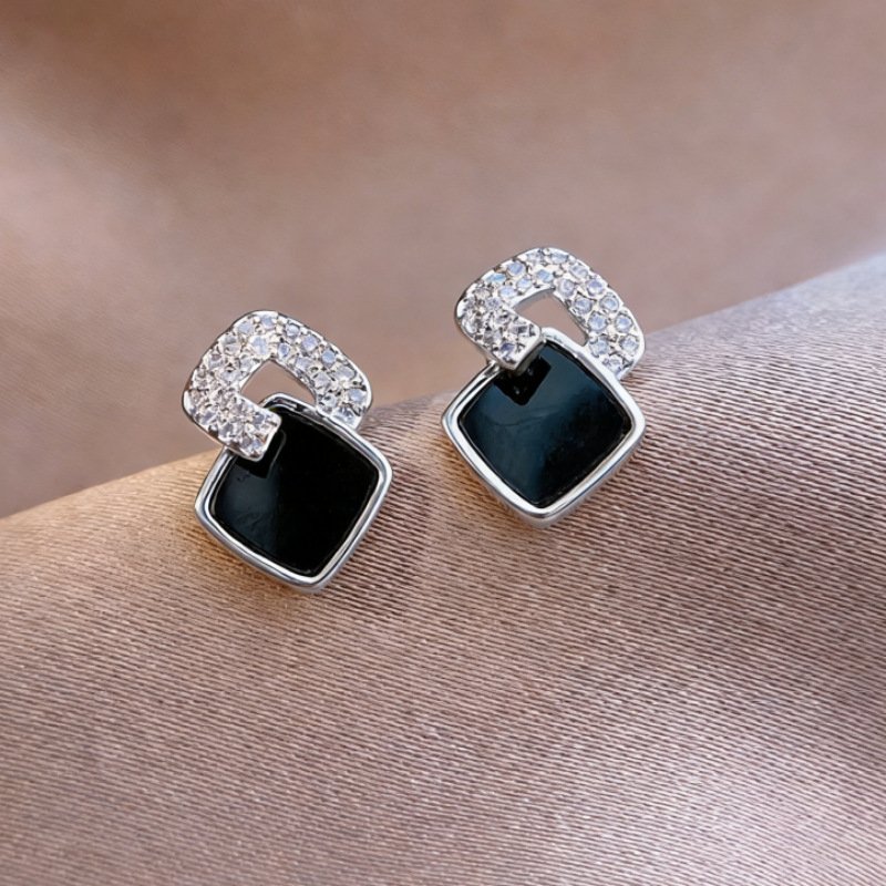 Minimalist Black Cubic Zirconia Studs | Square Geometric Earrings - Image 7