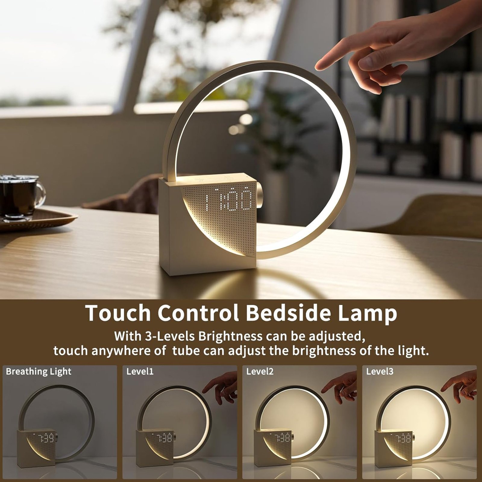 White Noise Alarm Clock with Night Light | 5V2A USB Charging Touch Lamp - Image 2