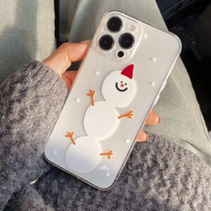 Snowman Clear Phone Case with Bracket Stand for iPhone 14 13 12 11 X