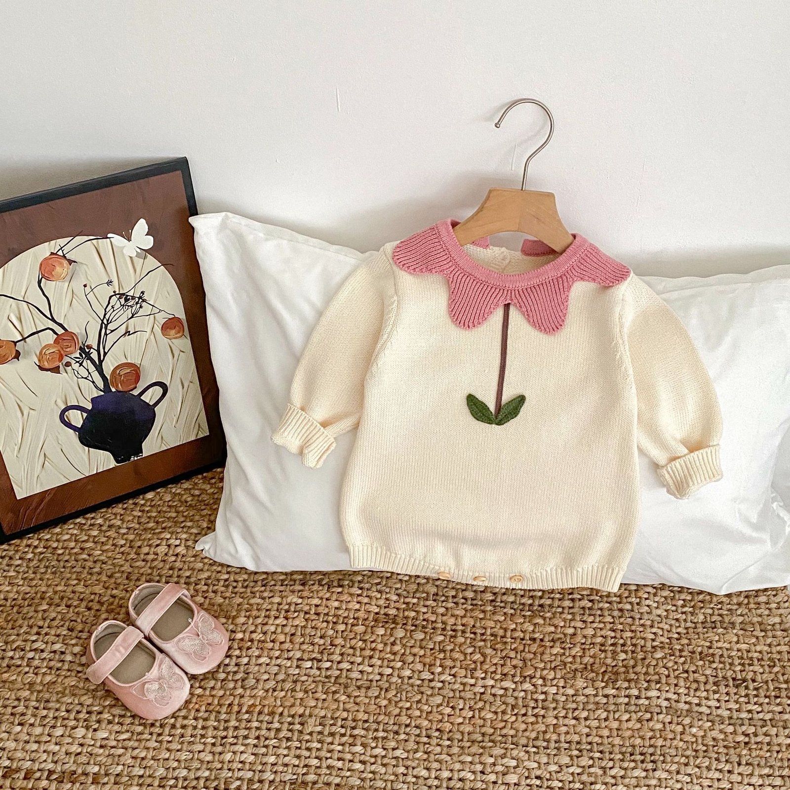 Baby Girl Floral Cotton Knitted Sweater – Soft Long Sleeve Pullover - Image 5
