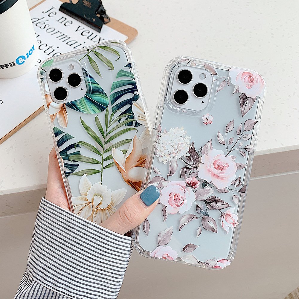Banana Leaf Watercolor Flowers Protective Phone Case for iPhone 7 8 X 11 12 Pro Max - Image 4