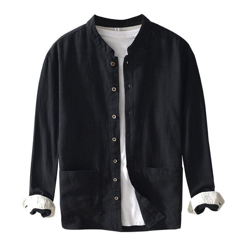 Men's Linen Ramie Shirt with Stand Collar | Casual Chinese Style Long Sleeve - Image 8