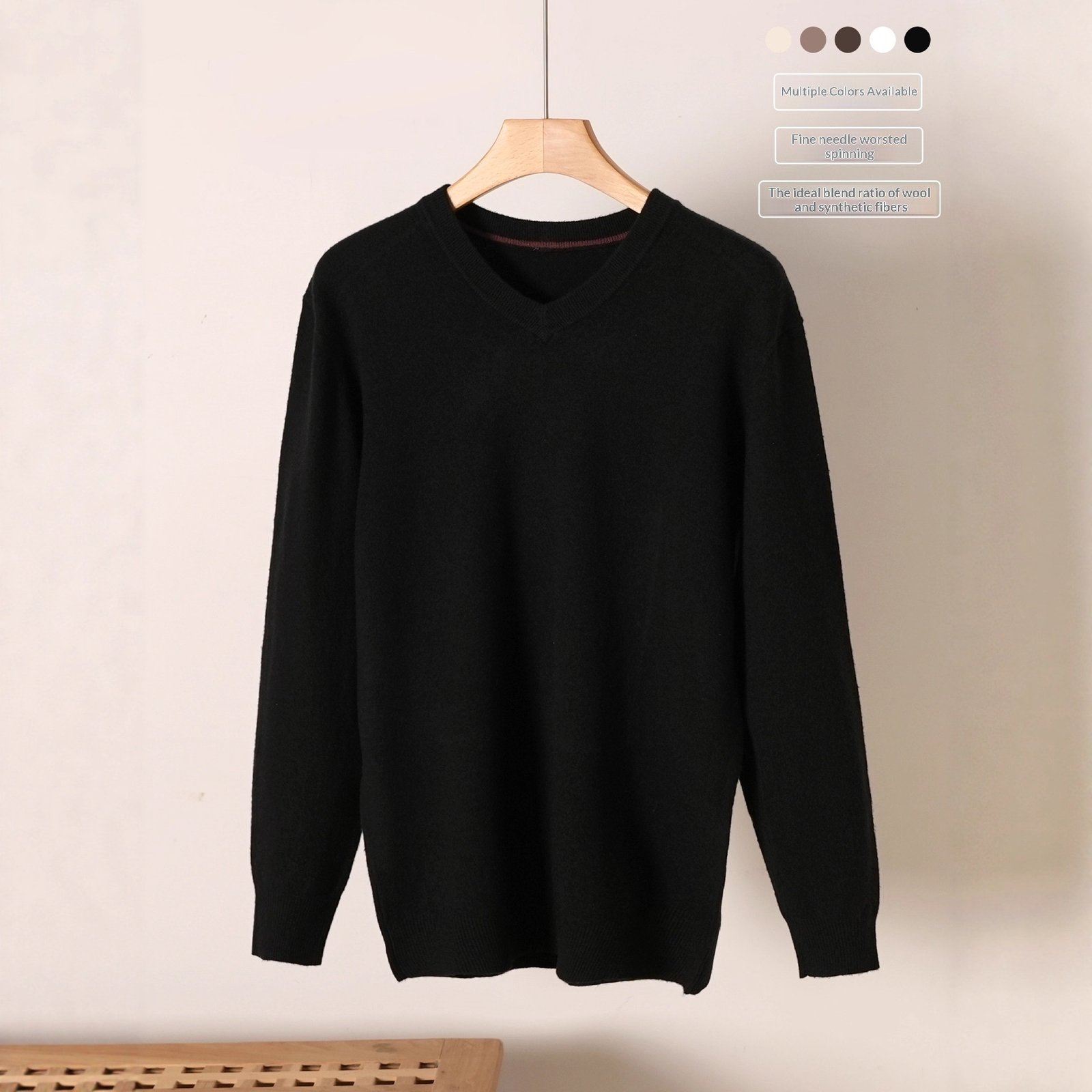 Men's V-Neck Wool Sweater: Classic Knitted Pullover Top - Image 6