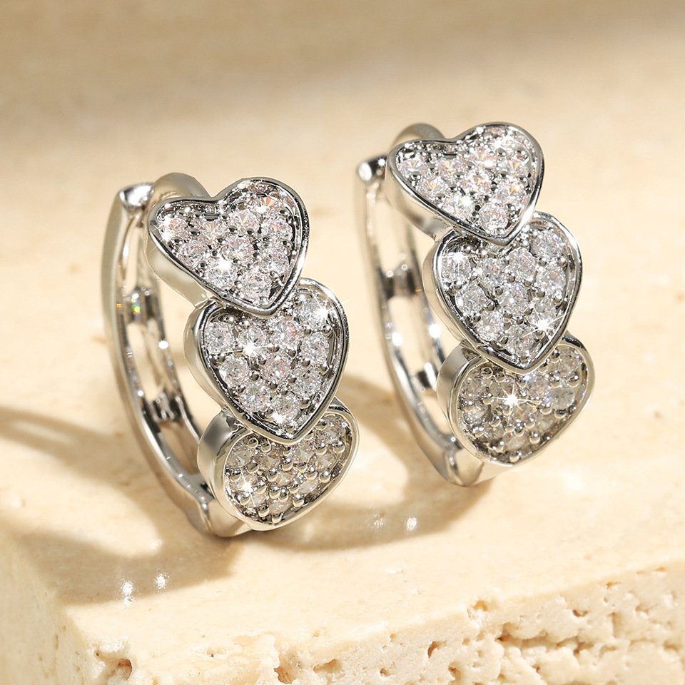 Luxury Full Diamond Drop Earrings - Elegant Double-Row Jewelry for Women - Image 3