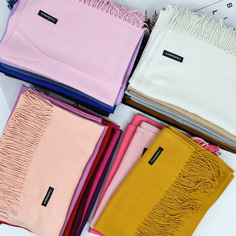 Women's Solid Color Winter Scarf: Cozy Pashmina Shawl with Tassels - Image 9