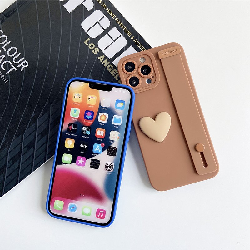 Solid Color Silicone Case with Wrist Strap for iPhone 13 12 11 XR X 8 7 - Image 3
