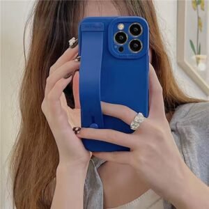 Solid Color Silicone Case with Wrist Strap for iPhone 13 12 11 XR X 8 7