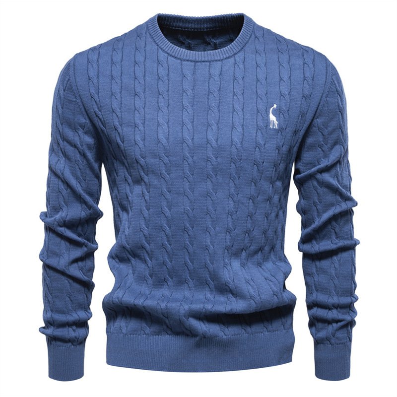 Men's Embroidered Deer Knitted Sweater | Casual Solid Color Crewneck - Image 10
