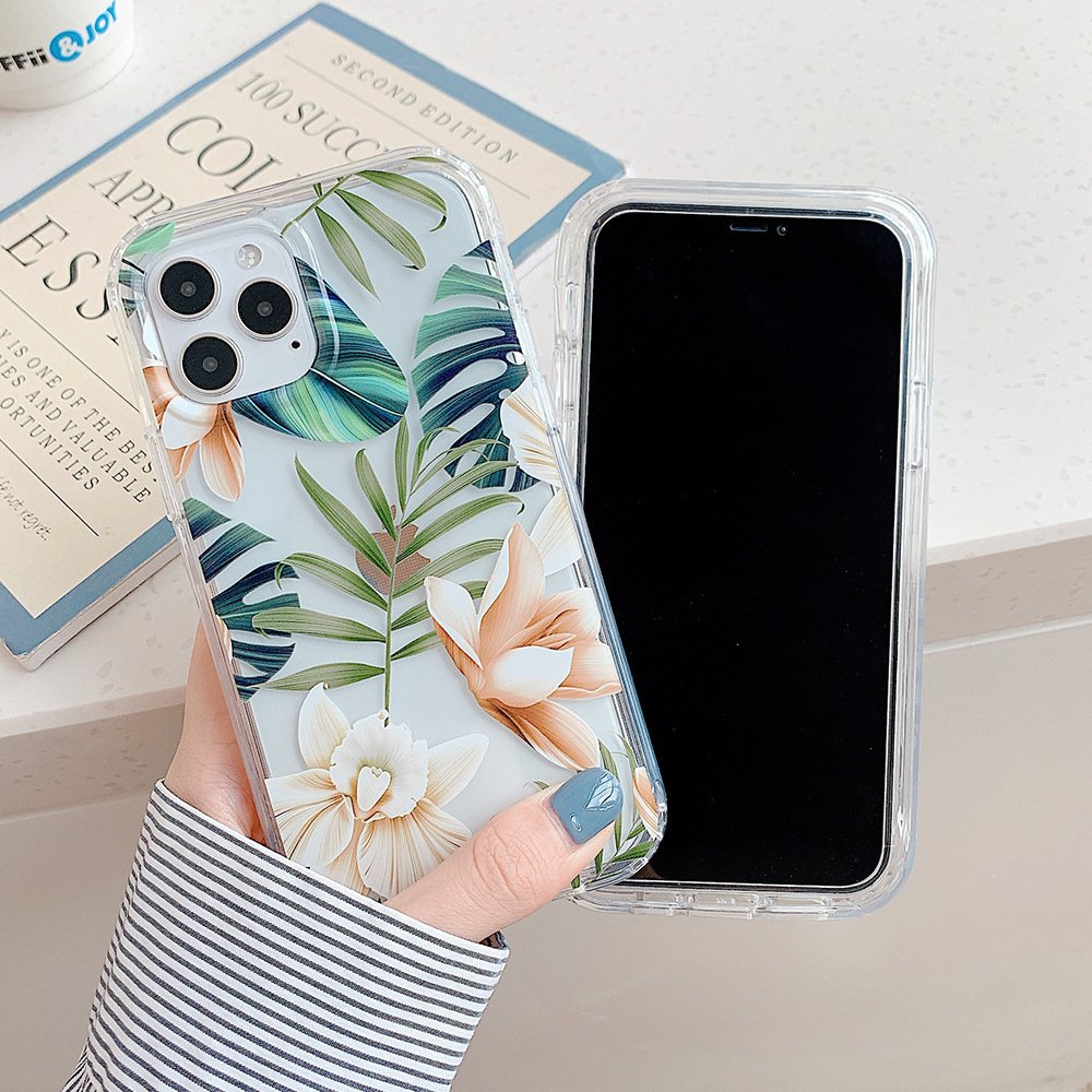 Banana Leaf Watercolor Flowers Protective Phone Case for iPhone 7 8 X 11 12 Pro Max - Image 5