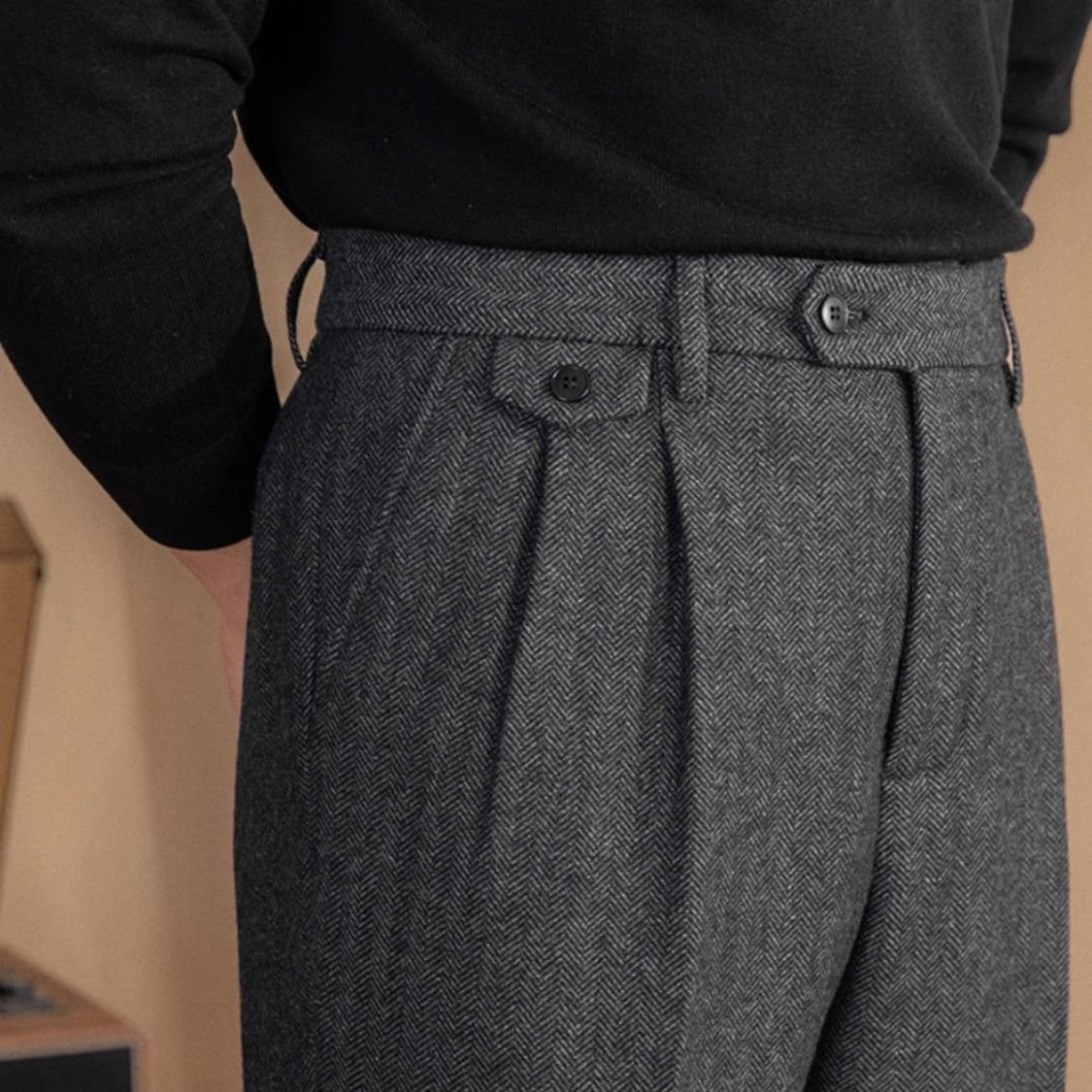 Men's Italian Herringbone Cropped Trousers | Smart Casual Pants - Image 6