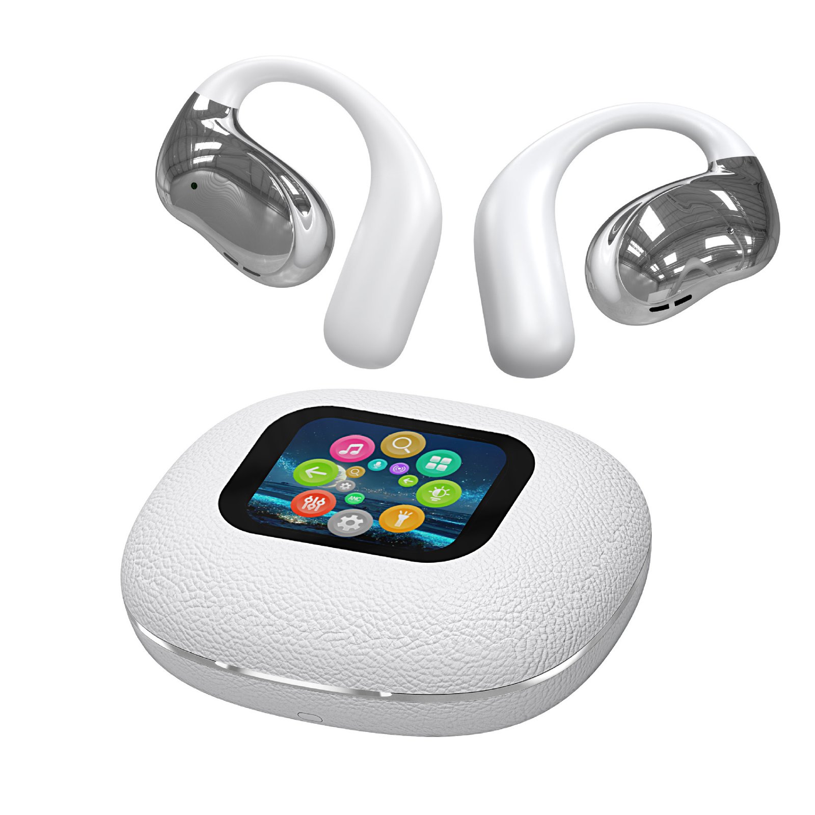 Open Leather Texture Black And White Bluetooth Headset - Image 3