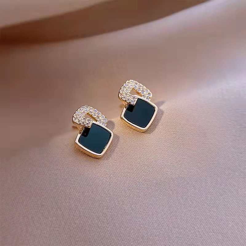 Minimalist Black Cubic Zirconia Studs | Square Geometric Earrings - Image 6