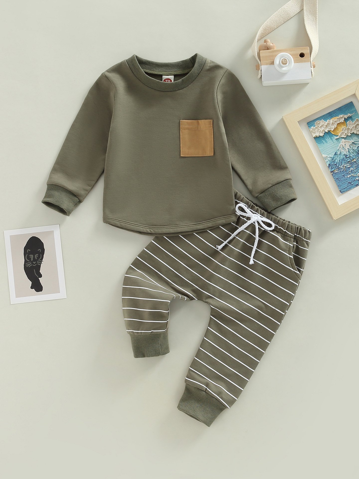 Cozy Long-Sleeve Hooded Baby Suit – Striped Children’s Outfit Set - Image 2