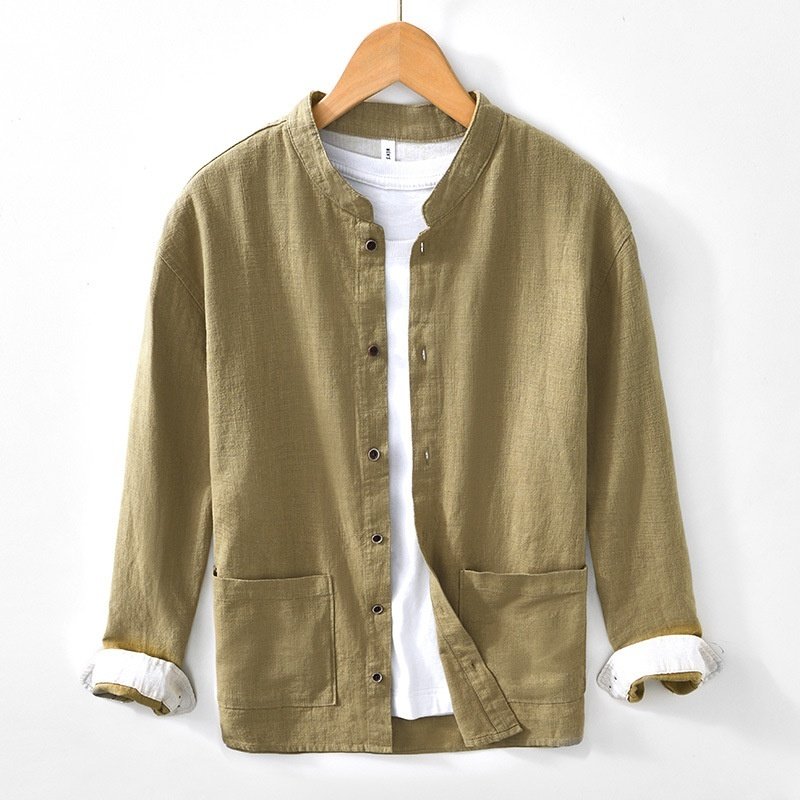 Men's Linen Ramie Shirt with Stand Collar | Casual Chinese Style Long Sleeve - Image 7