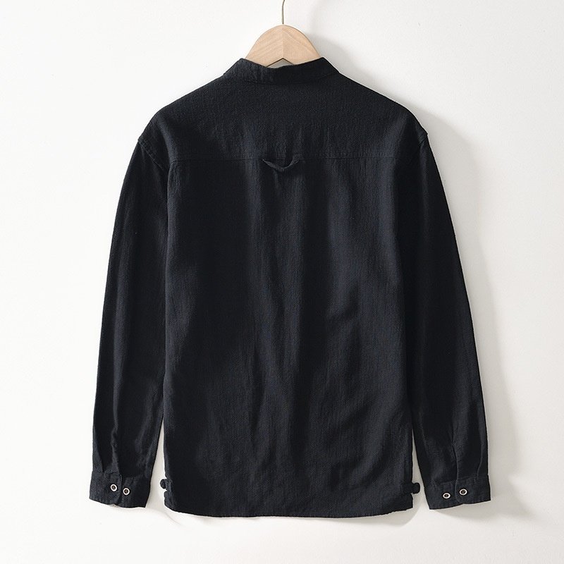 Men's Linen Ramie Shirt with Stand Collar | Casual Chinese Style Long Sleeve - Image 4