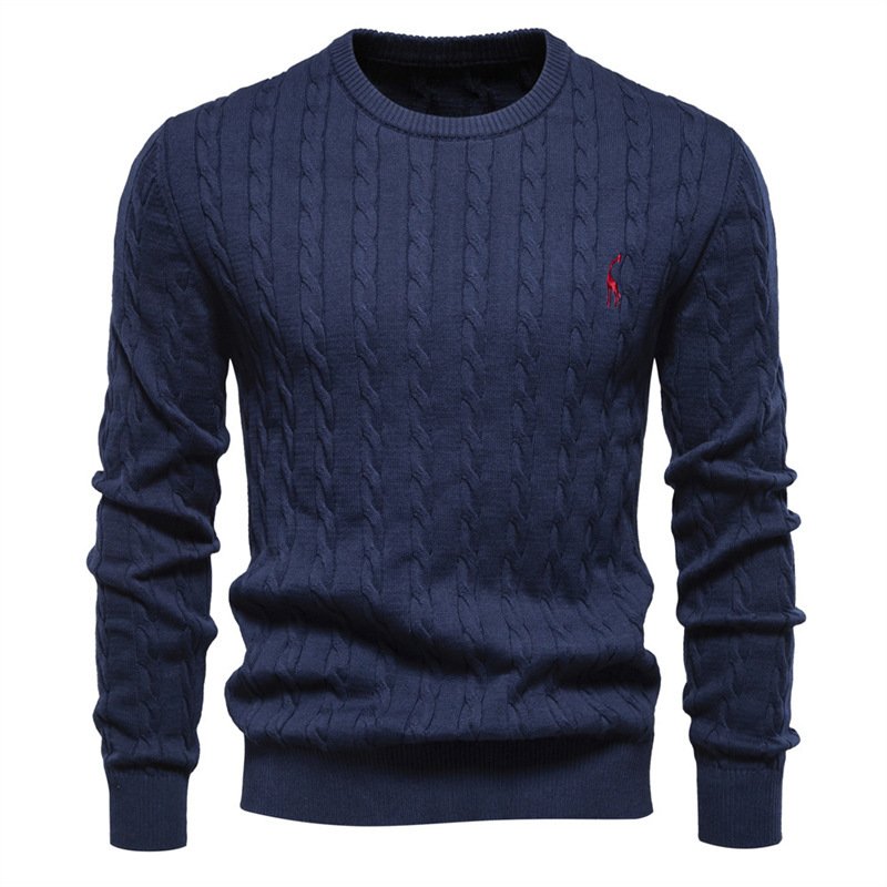 Men's Embroidered Deer Knitted Sweater | Casual Solid Color Crewneck - Image 3