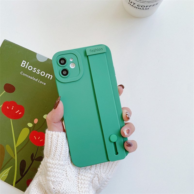 Solid Color Silicone Case with Wrist Strap for iPhone 13 12 11 XR X 8 7 - Image 2