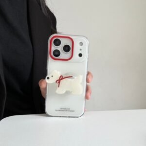 Cute Dachshund Kickstand Phone Case with Red Lens Ring for iPhone 17, 16, 15, 14, 13