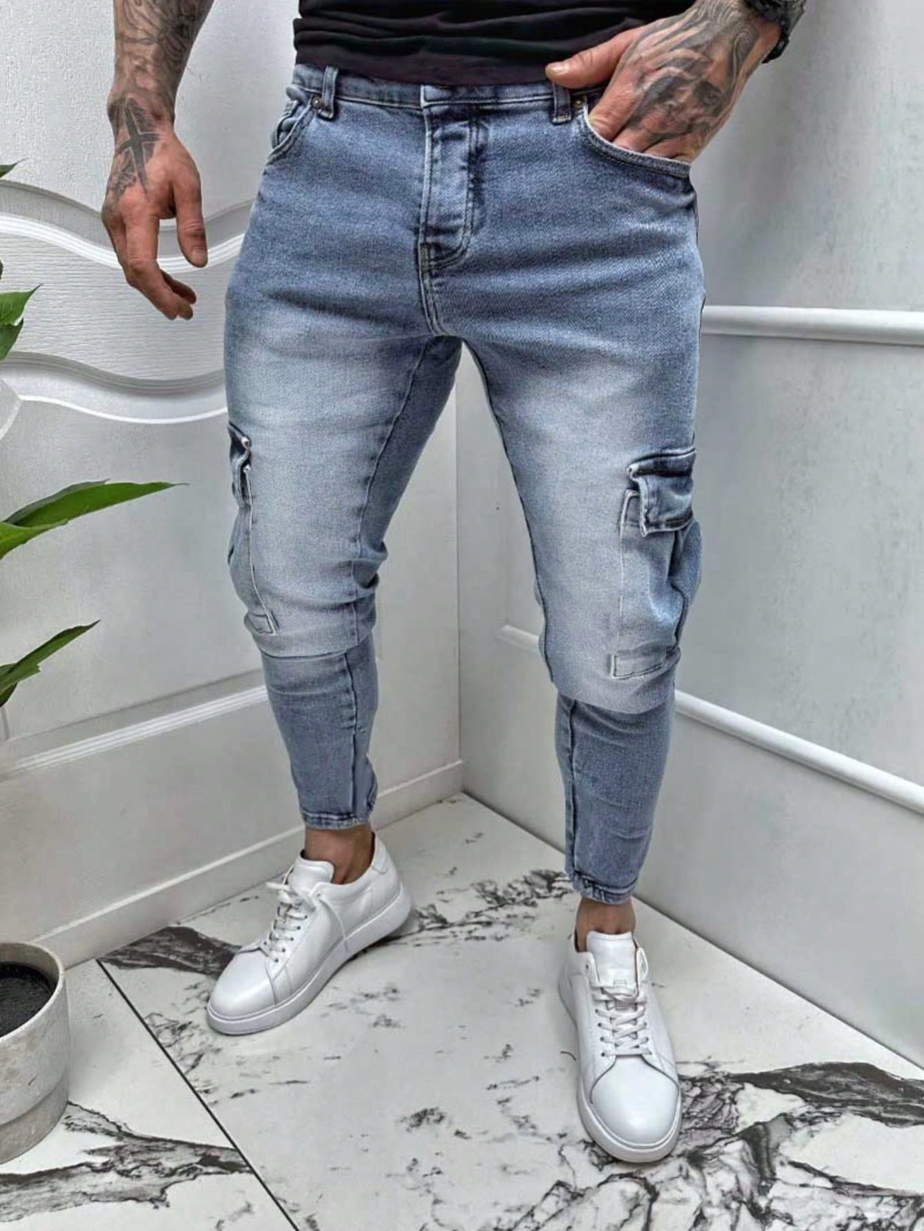 Men's Leopard Print Denim Jeans - Trendy Slim-Fit Fashion Pants - Image 2