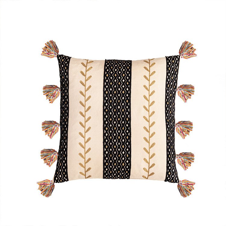 Moroccan Cotton Tufted Pillowcase: Boho Fringed Decorative Throw Pillow Cover - Image 2
