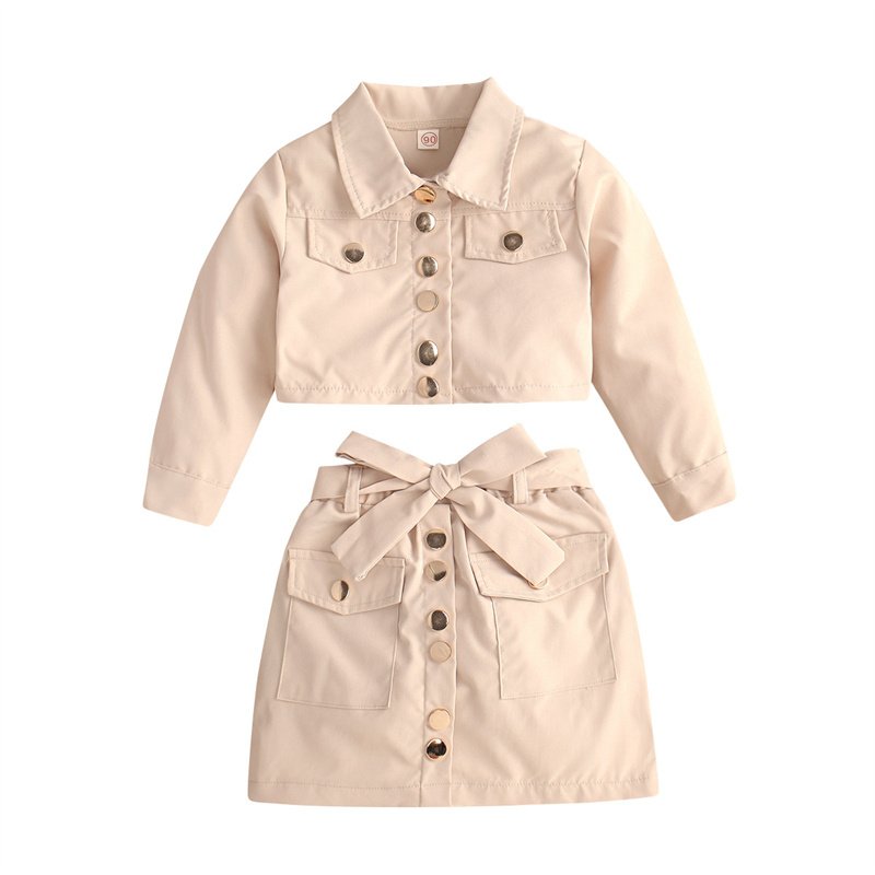 Long Sleeve Lapel Jacket & Bow A-Line Skirt Outfit Set - Image 9
