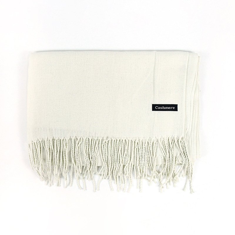 Women's Solid Color Winter Scarf: Cozy Pashmina Shawl with Tassels - Image 5