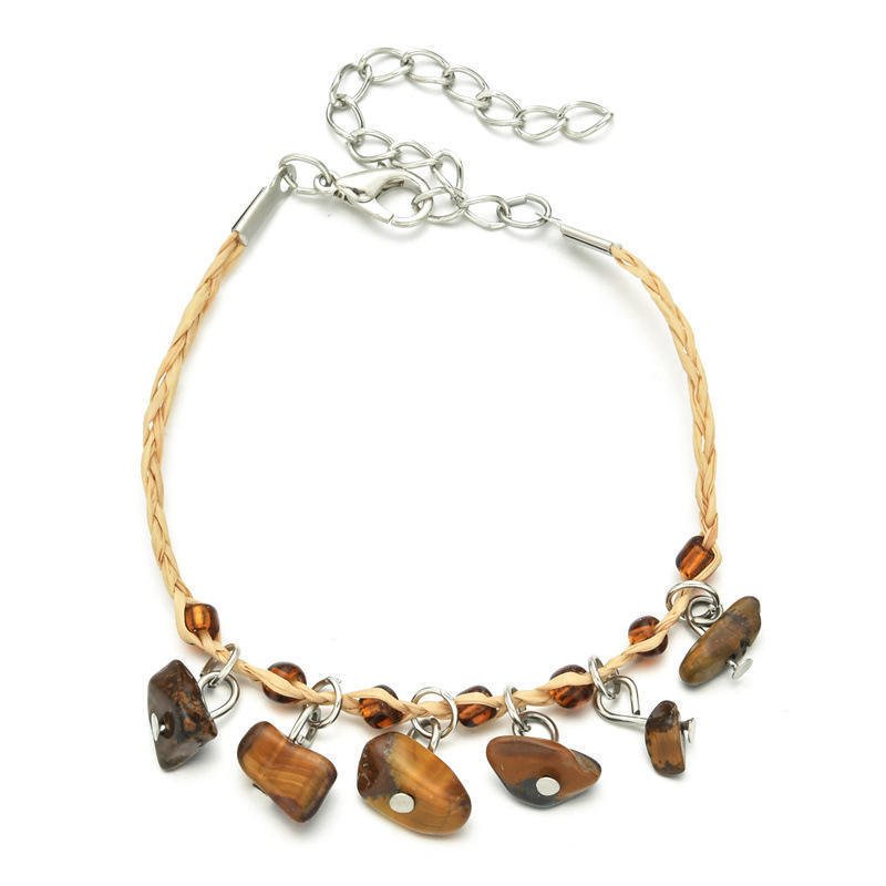 Hand-Woven Raffia Pebble Bracelet | Boho Chic Summer Anklet - Image 6