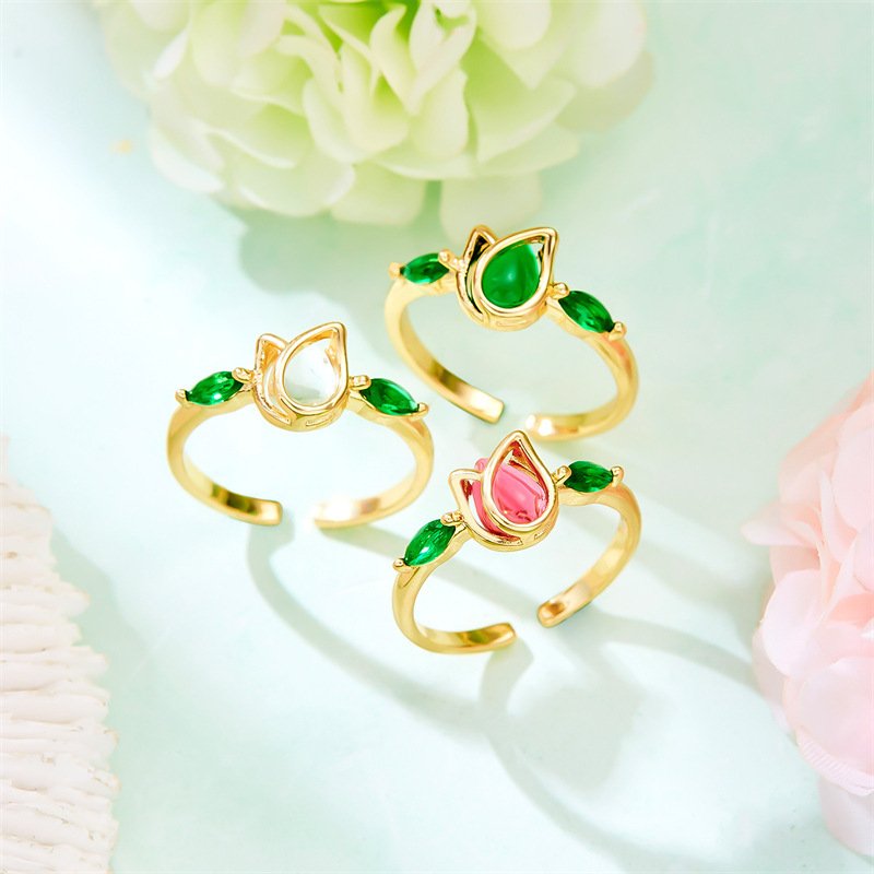 Vintage Tulip Flower Ring | Trendy Aesthetic Floral Statement Jewelry