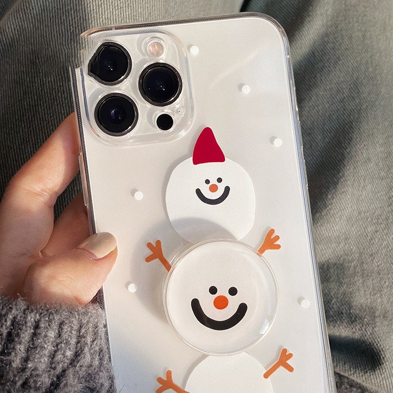 Snowman Clear Phone Case with Bracket Stand for iPhone 14 13 12 11 X - Image 2