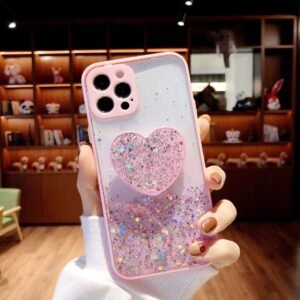 Love Bracket Phone Case Glitter Silicone Lens Protection Cover for iPhone X XR 11 12 13 14 Pro Max